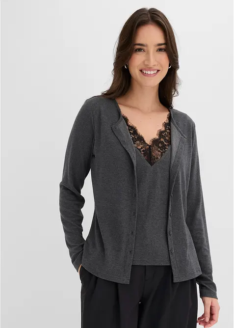 2-in-1-Shirt mit Spitze in grau von vorne (im Anschnitt) - bonprix