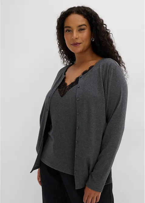 2-in-1-Shirt mit Spitze in grau von vorne (im Anschnitt) - bonprix