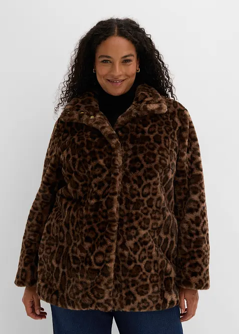 Fellimitatjacke in braun von vorne (im Anschnitt) - bonprix
