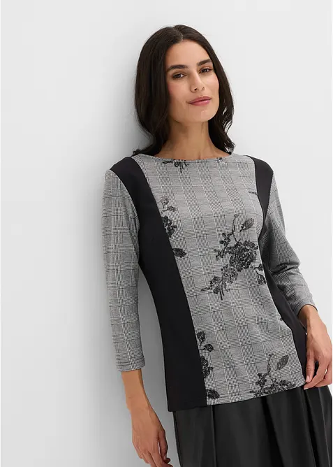 Jaquard-Shirt mit Stickerei in schwarz von vorne (im Anschnitt) - bonprix