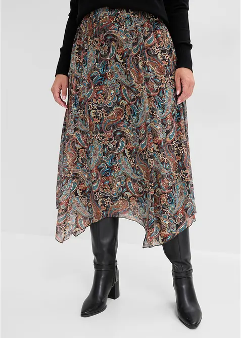 Chiffonrock mit Zipfelsaum in schwarz von vorne - bonprix