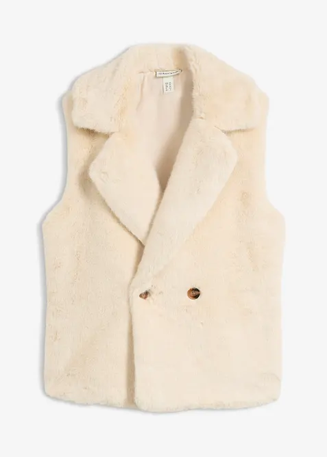 Fellimitat-Weste als Zweireiher in beige von vorne - bonprix