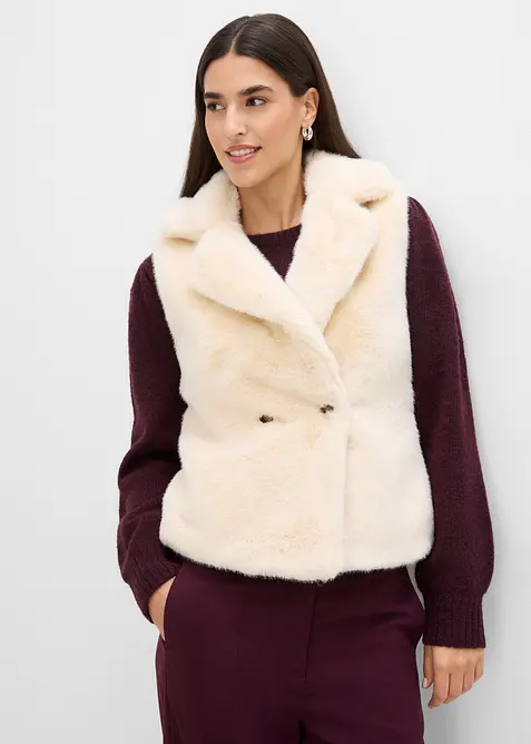 Fellimitat-Weste in beige von vorne (im Anschnitt) - bonprix