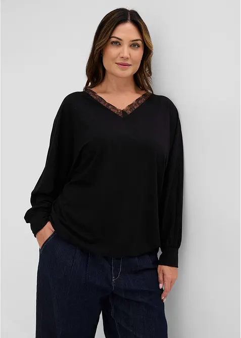 Fledermausshirt aus Viskose in schwarz von vorne (im Anschnitt) - bonprix