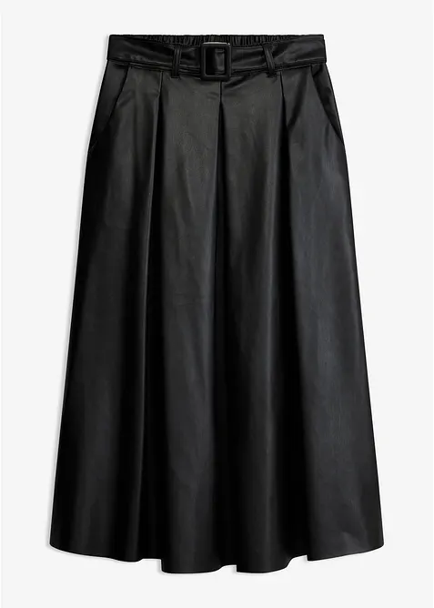 Lederimitat Faltenrock und Gürtel (2-tlg. Set) in schwarz von vorne - bonprix