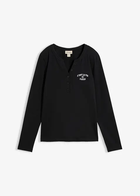 Langarmshirt aus elastischem Bio-Baumwoll-Mix in schwarz von vorne - bonprix