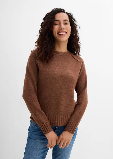 Raglan-Strickpullover in braun von vorne (im Anschnitt) - bonprix