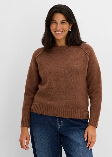 Raglan-Strickpullover in braun von vorne (im Anschnitt) - bonprix