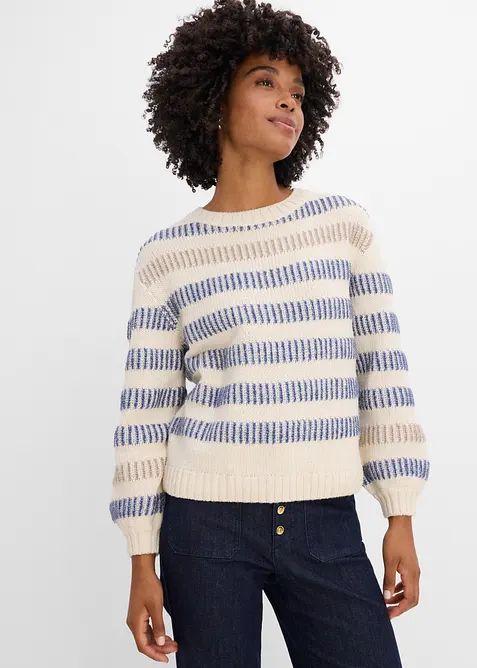 Pullover mit Strukturstrick in beige von vorne (im Anschnitt) - bonprix