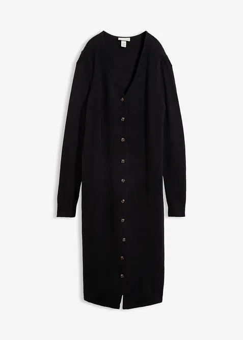 Strickkleid mit Knopfleiste in schwarz von vorne - bonprix