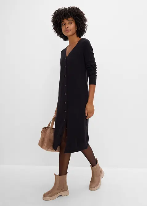 Strickkleid mit Knopfleiste in schwarz im Look von vorne (Totalaufnahme) - bonprix
