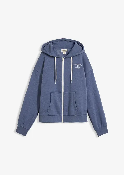 Kapuzen-Sweatjacke aus Bio-Baumwoll-Mix in blau von vorne - bonprix
