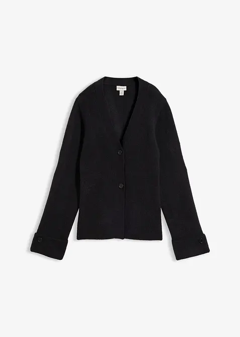 Taillierte Feinstrickjacke in schwarz von vorne - bonprix