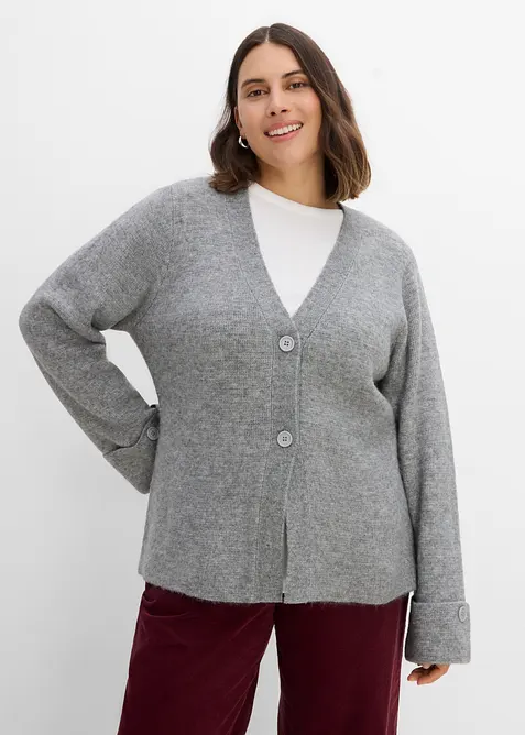Taillierte Feinstrickjacke in grau von vorne (im Anschnitt) - bonprix