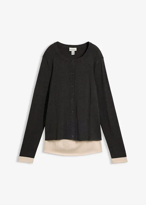 2-in-1 Feinstrickjacke mit Viskose in grau von vorne - bonprix