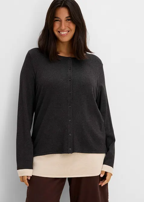 2-in-1 Feinstrickjacke mit Viskose in grau von vorne (im Anschnitt) - bonprix