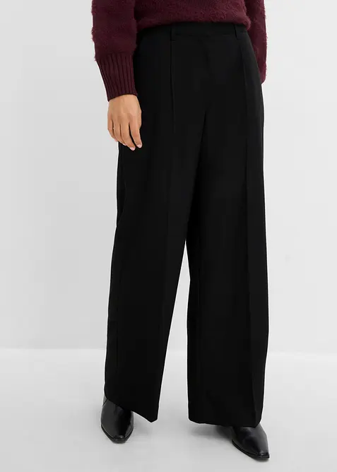Weite Hose in Wolloptik aus Viskose-Mix in schwarz von vorne - bonprix
