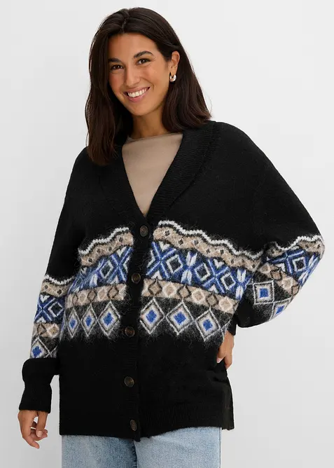 Strickjacke in schwarz von vorne (im Anschnitt) - bonprix