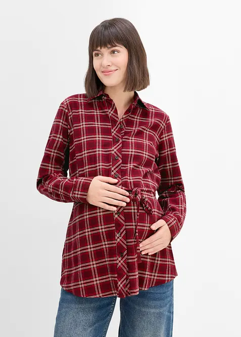 Umstandsbluse aus weichem Baumwoll-Flanell in rot von vorne (im Anschnitt) - bonprix