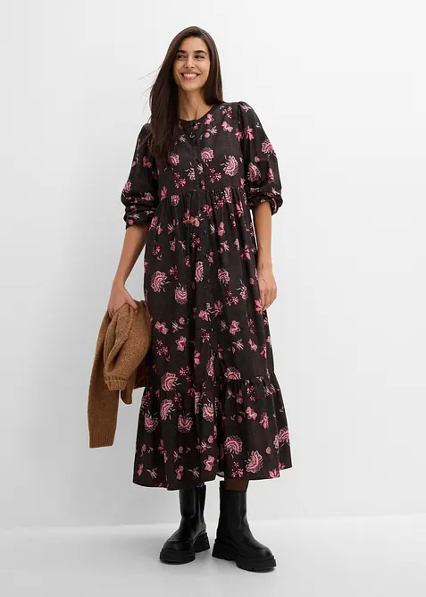 Kleid aus fließender Viskose in schwarz im Look von vorne (Totalaufnahme) - bonprix