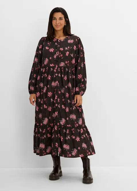 Kleid aus fließender Viskose in schwarz von vorne (Totalaufnahme) - bonprix