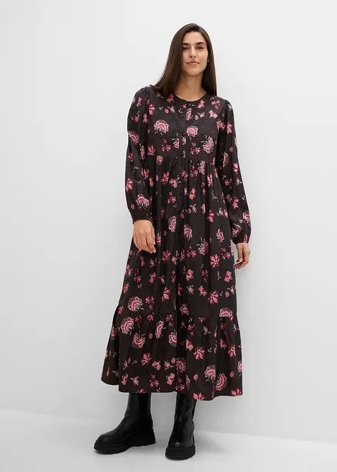 Kleid aus fließender Viskose in schwarz von vorne (Totalaufnahme) - bonprix