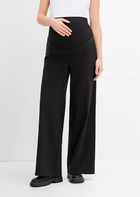 Elastische Umstandshose mit Bügelfalten, Wide Leg in schwarz von vorne - bonprix