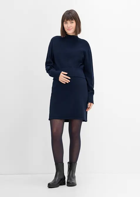 Umstands-Strick Set mit Pullover und Rock aus reiner Bio-Baumwolle in blau von vorne (Totalaufnahme) - bonprix