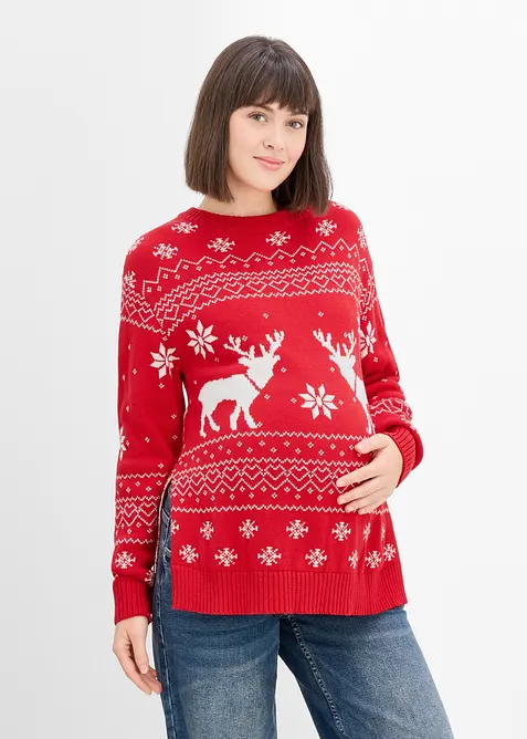 Umstands- und Stillpullover aus reiner Bio- Baumwolle in rot von vorne (im Anschnitt) - bonprix