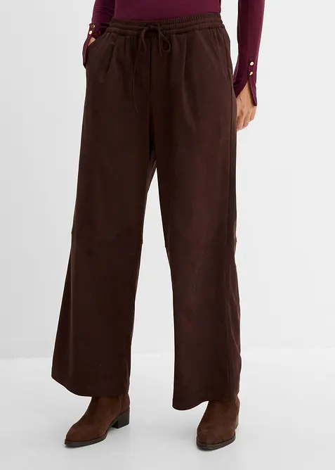 Wildlederimitat-Hose mit Bequembund in braun von vorne - bonprix