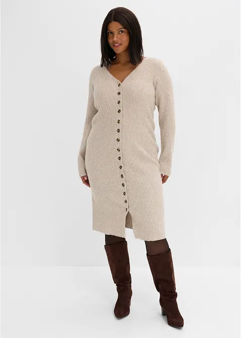 Midi-Strickkleid mit Knöpfen in beige von vorne (Totalaufnahme) - bonprix