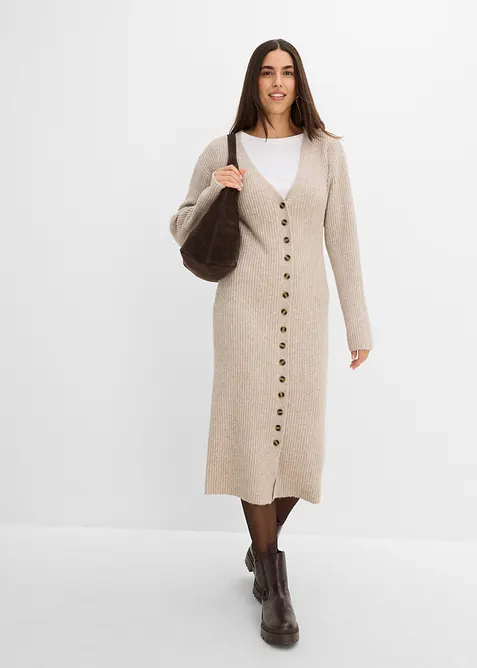 Midi-Strickkleid mit Knöpfen in beige im Look von vorne (Totalaufnahme) - bonprix