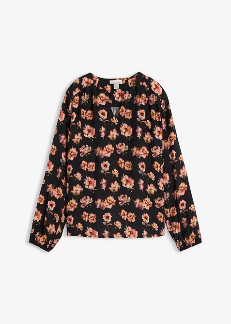 Bluse aus fließendem Viskose-Mix in schwarz von vorne - bonprix