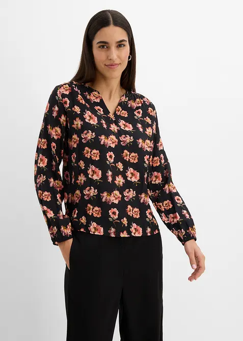 Bluse aus fließendem Viskose-Mix in schwarz von vorne (im Anschnitt) - bonprix