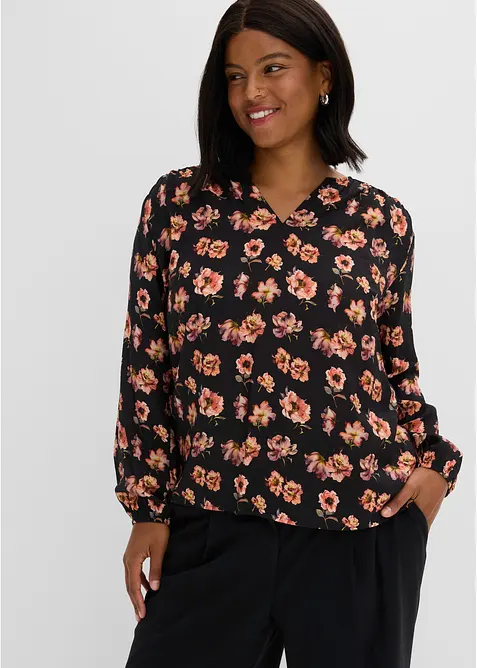 Bluse aus fließendem Viskose-Mix in schwarz von vorne (im Anschnitt) - bonprix