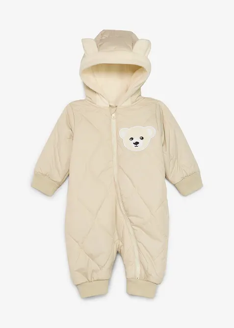 Warm wattierter Baby Overall, wind- und wasserabweisend in beige von vorne - bonprix