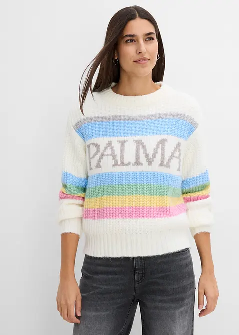 Pullover mit Wollanteil in weiß von vorne (im Anschnitt) - bonprix