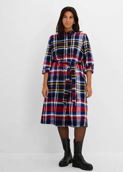 Flanell-Hemdblusenkleid aus reiner Bio-Baumwolle in rot von vorne (Totalaufnahme) - bonprix