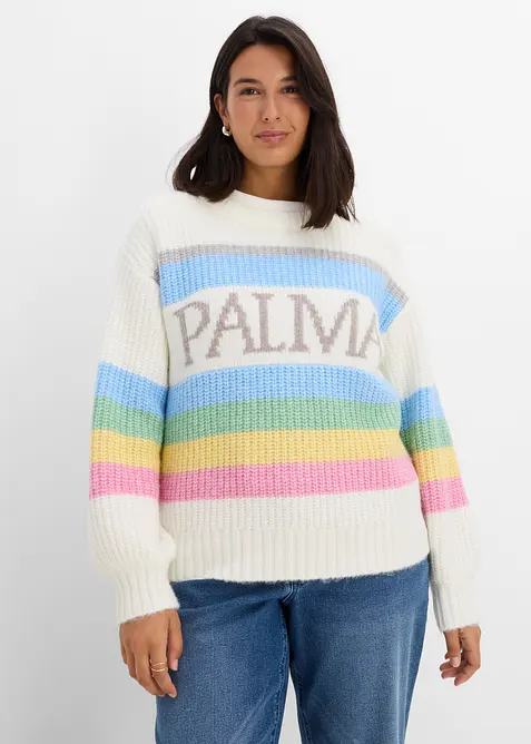 Pullover mit Wollanteil in weiß von vorne (im Anschnitt) - bonprix