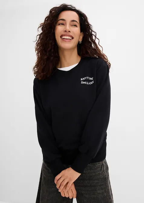 Oversize-Sweatshirt aus weichem Baumwoll-Mix in schwarz von vorne (im Anschnitt) - bonprix