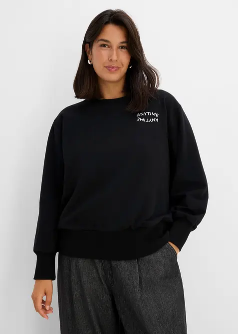 Oversize-Sweatshirt aus weichem Baumwoll-Mix in schwarz von vorne (im Anschnitt) - bonprix