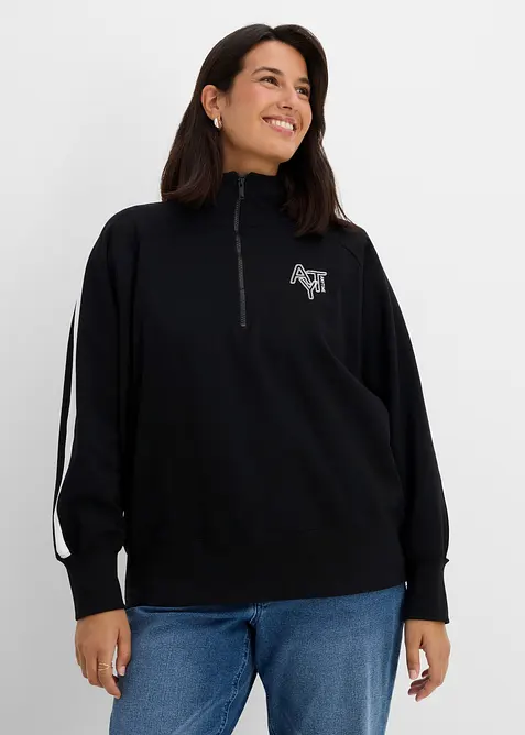 Sweatshirt aus Baumwolle-Mix in schwarz von vorne (im Anschnitt) - bonprix