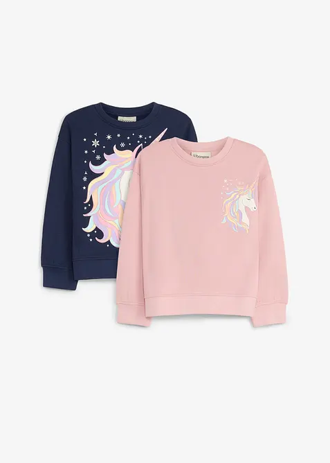 Sweatshirt aus reiner Bio-Baumwolle (2er Pack) in blau von vorne - bonprix