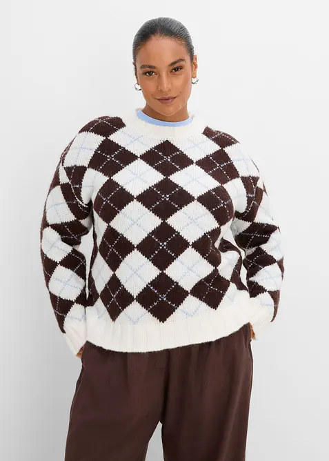 Norweger-Pullover mit Rautenmuster in blau von vorne (im Anschnitt) - bonprix