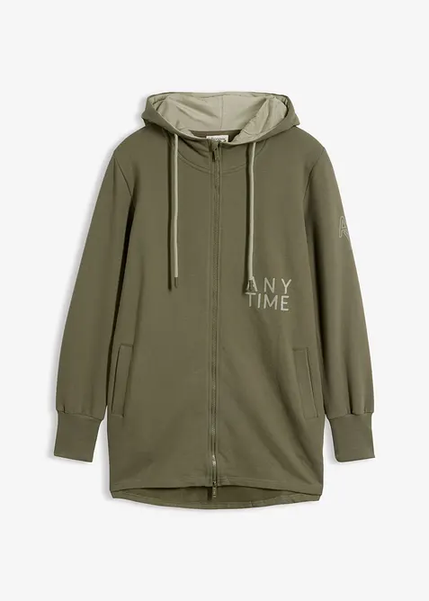Softe Long-Sweatjacke aus dickem Baumwoll-Mix in grün von vorne - bonprix