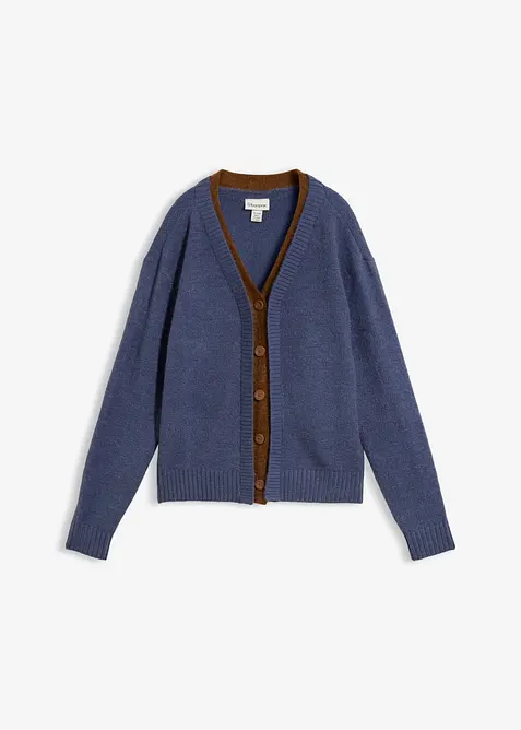 Strickjacke mit Kontrasteinsätzen in blau von vorne - bonprix