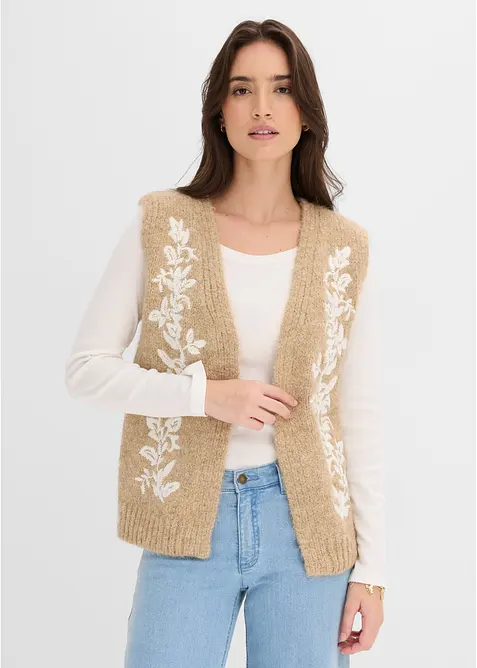 Strick-Weste in beige von vorne (im Anschnitt) - bonprix