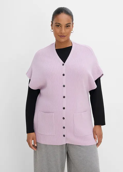 Ripp-Strick-Cape aus weichem Woll-Mix in lila von vorne (im Anschnitt) - bonprix