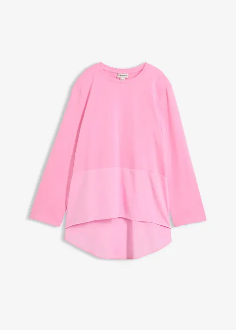 Langarmshirt aus Materialmix in rosa von vorne - bonprix