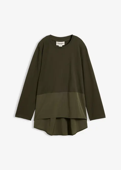 Langarmshirt aus Materialmix in grün von vorne - bonprix